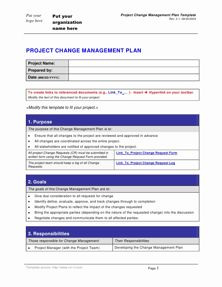 Change Management Plan Template New Change Management Plan Template