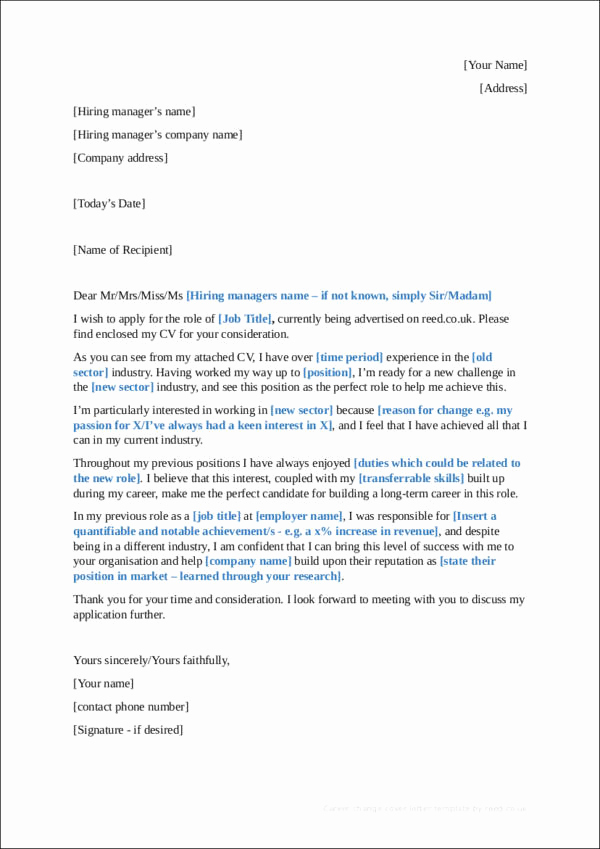 Change Of Career Cover Letter Lovely Sample Career Change Cover Letter—guides Tips and Examples