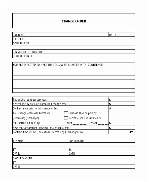 Change order form Template Fresh Sample Change order form 12 Examples In Word Pdf