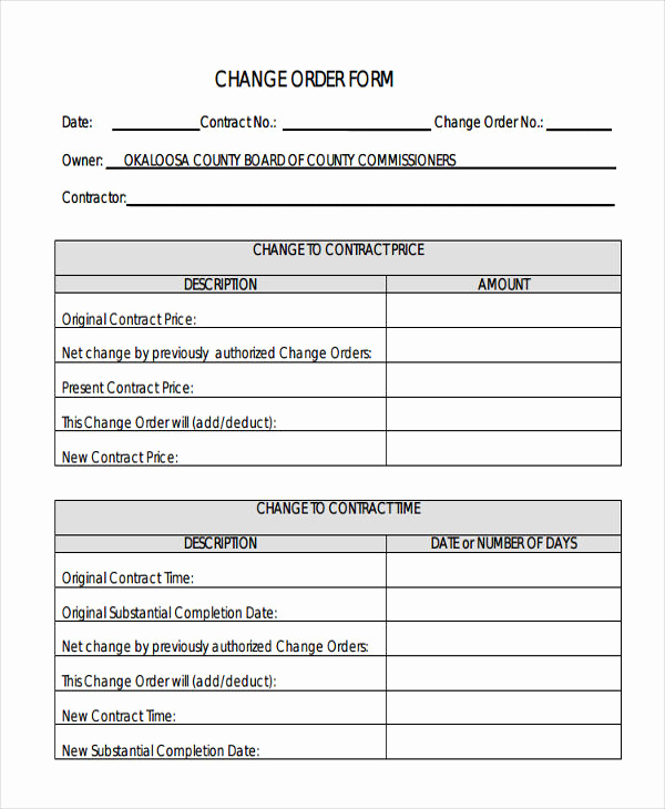 Change order form Template Inspirational Change order forms 9 Free Word Pdf format Download