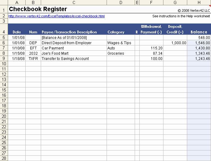 Check Register Template Excel Awesome Free Excel Checkbook Register Printable