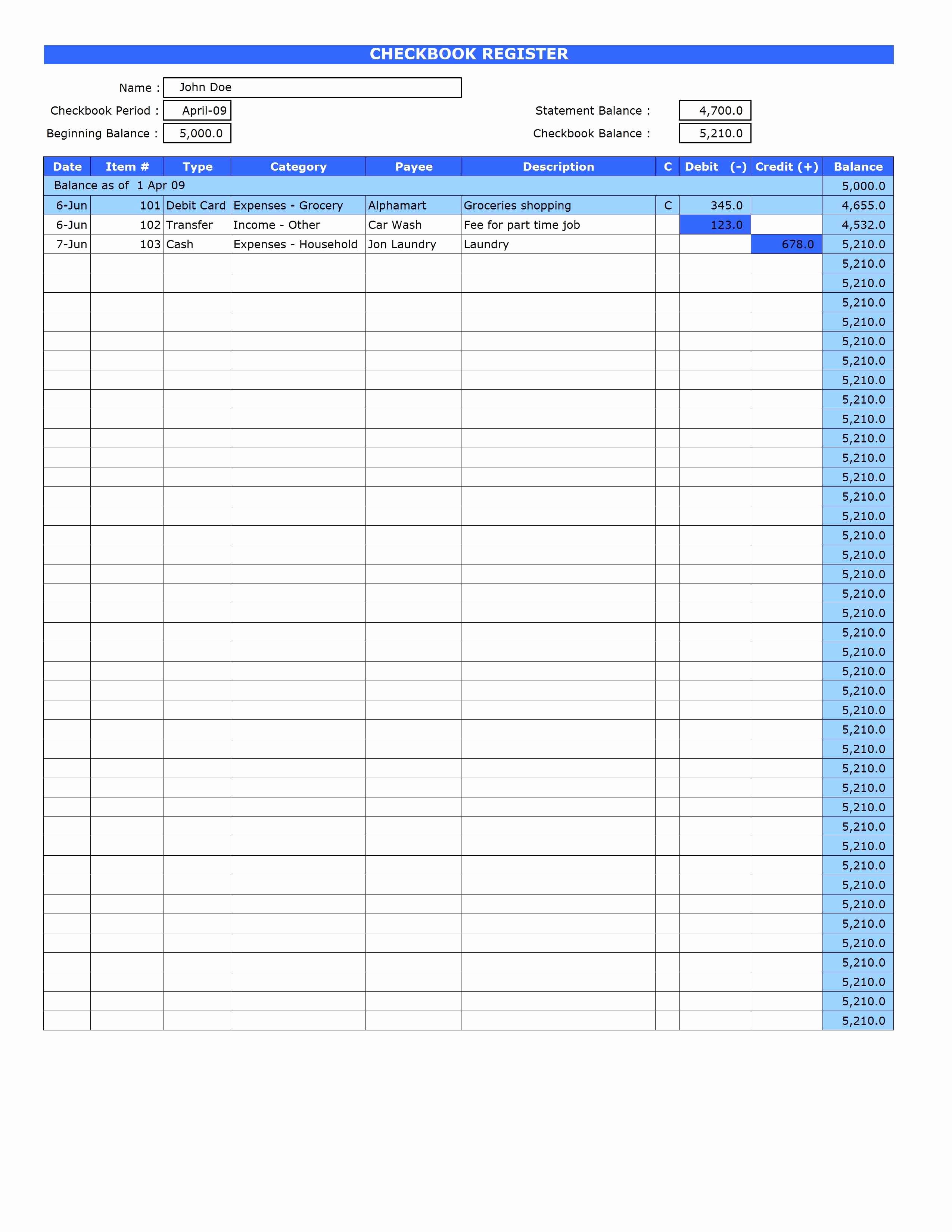Check Register Template Excel Best Of Free Checkbook Register Template
