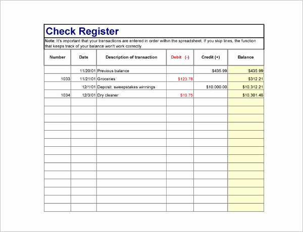 Check Register Template Excel Fresh 30 Checkbook Register Templates Free Pdf Excel format