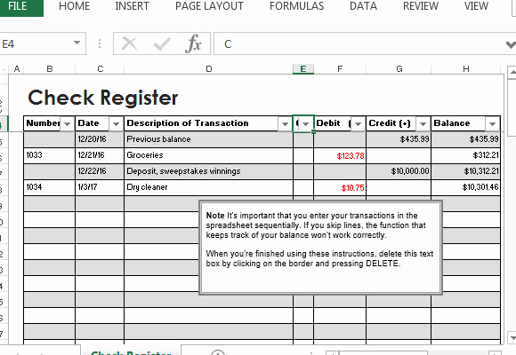 check register template for excel
