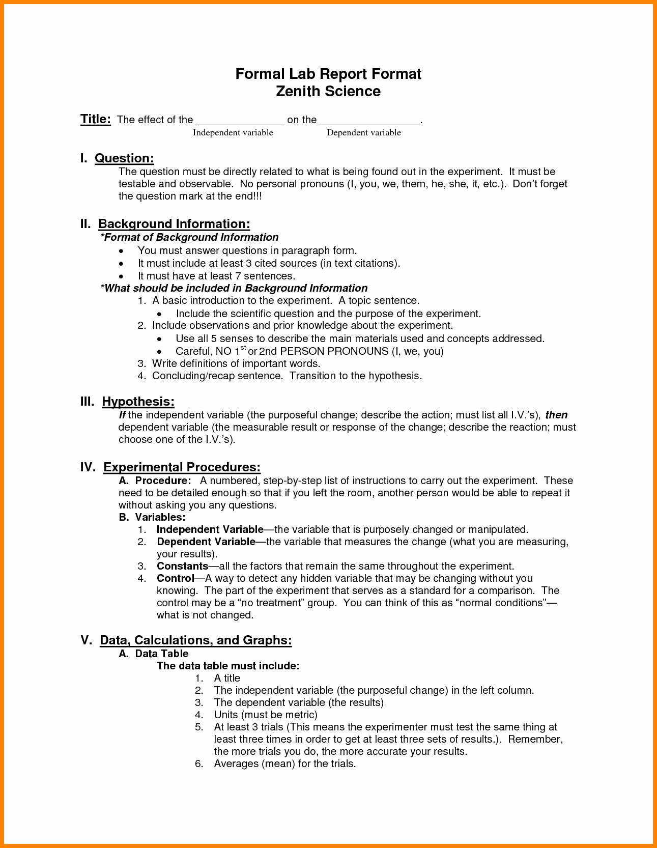 Chemistry Lab Report Template New Lab Report format
