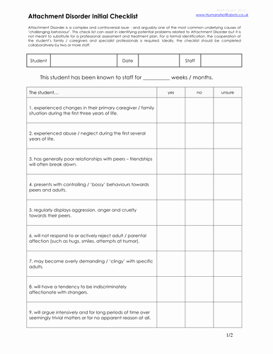 Child Behavior Checklist Pdf Awesome Sen Initial Checklists by Humansnotrobots
