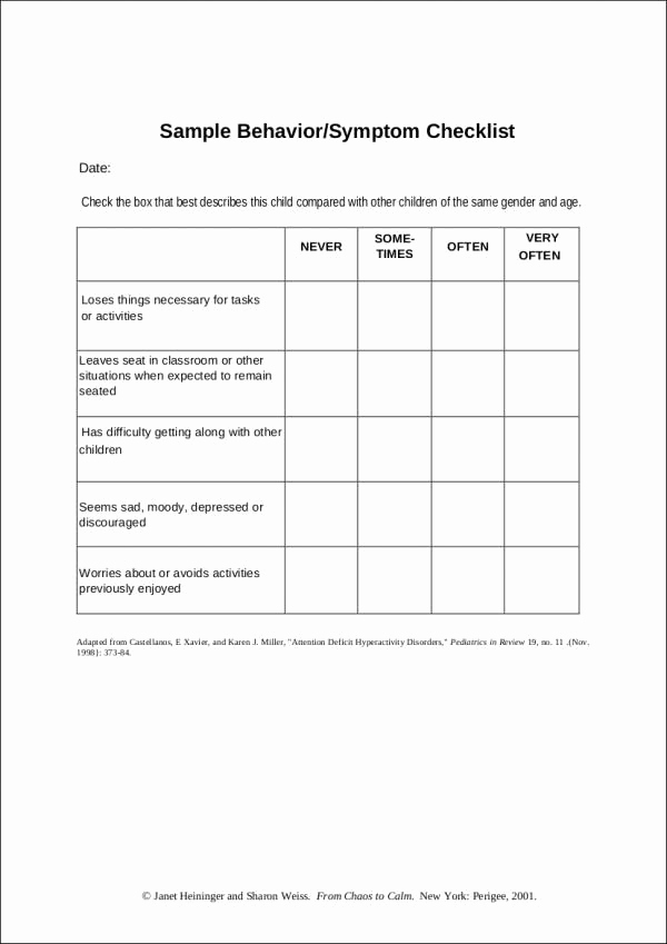 behavior checklist template