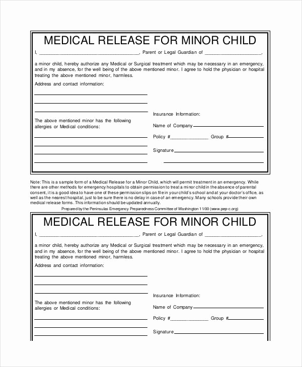 Child Medical Consent form Pdf Fresh Medical Release forms