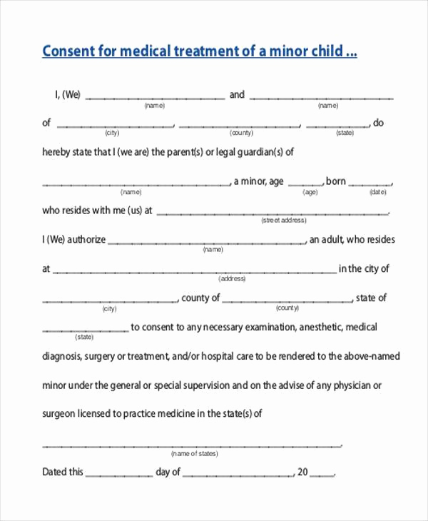 Child Medical Consent form Pdf Lovely 7 Medical Consent Sample forms Free Example Sample