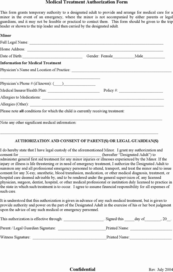 Child Medical Consent form Pdf New Free Authorization for Minor S Medical Treatment Pdf