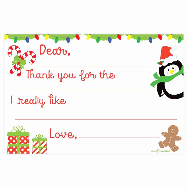 Christmas Thank You Notes Inspirational Child Fill In Christmas Thank You Note Cards