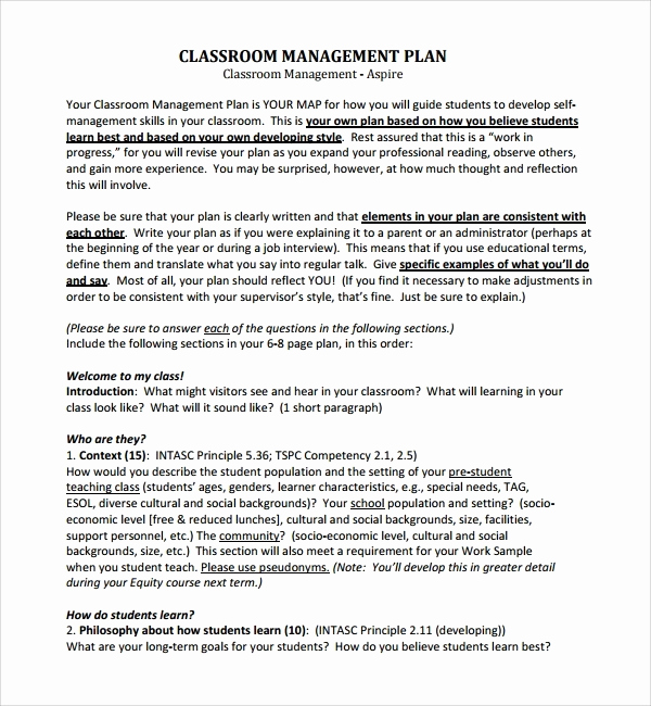 Classroom Management Plan Template Lovely Classroom Management Plan Template 2018
