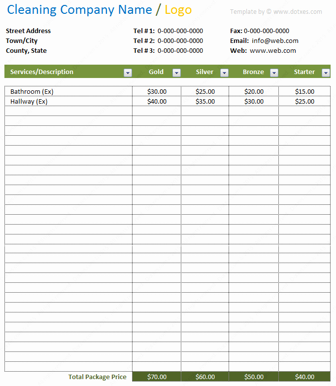 Cleaning Services Price List Template Lovely Cleaning Price List Template In Excel Dotxes
