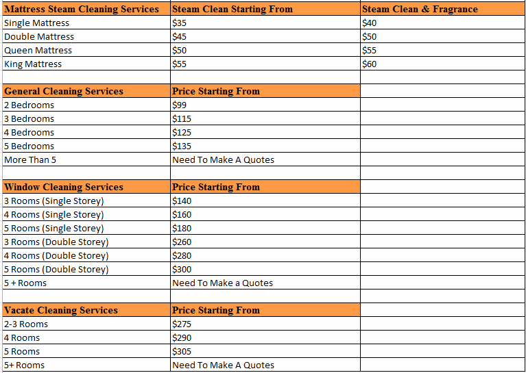 Cleaning Services Prices List Best Of Price List Sunshine Eco Cleaning Services