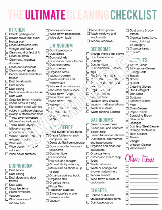 Cleaning Services Prices List New the Ultimate House Cleaning Checklist Printable Pdf