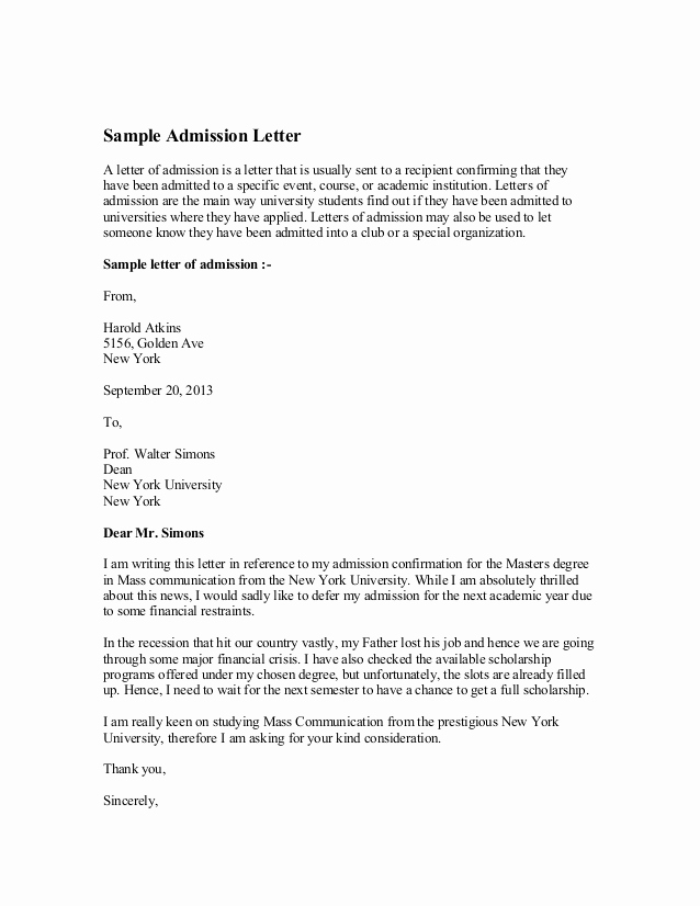 College Acceptance Letter Sample Beautiful Sample Admission Letter