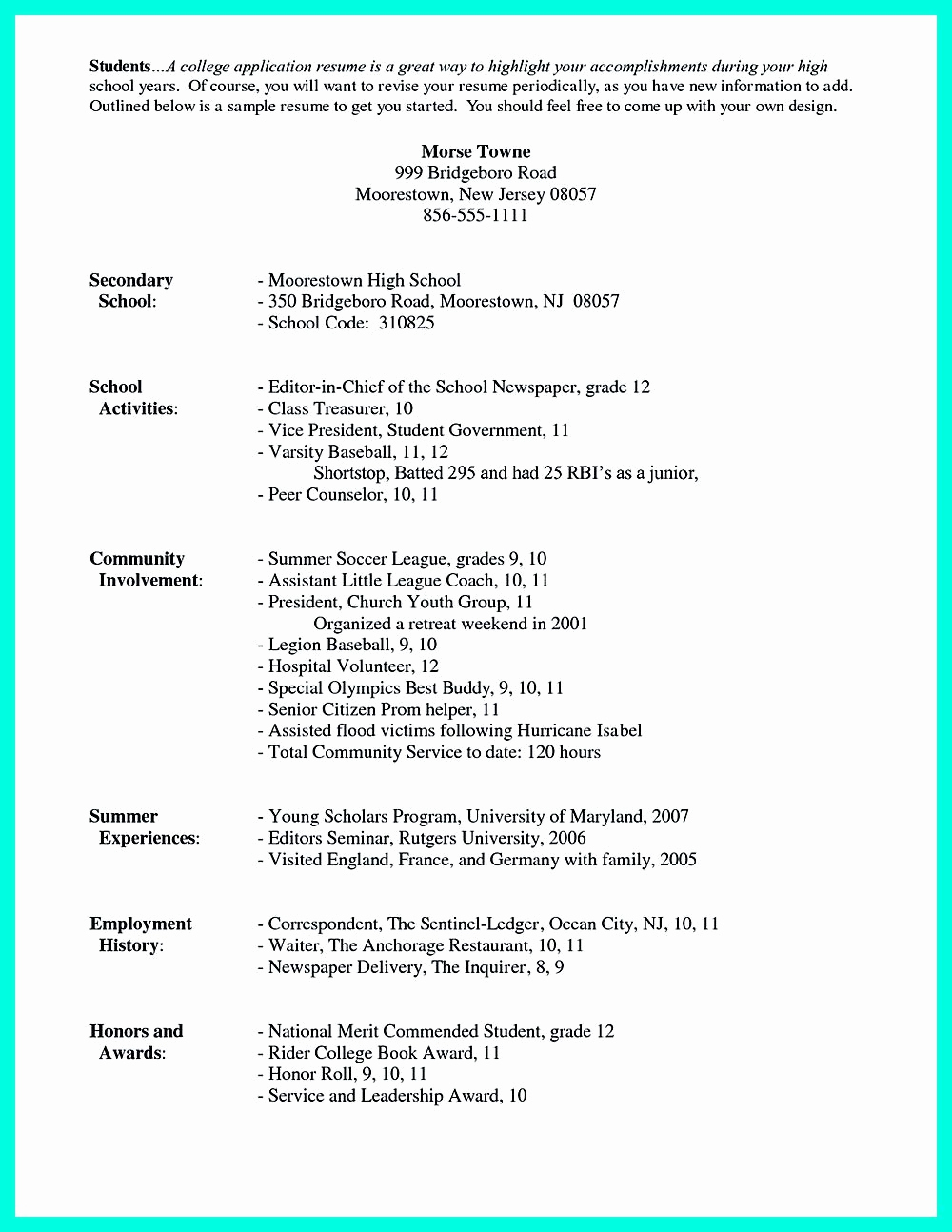 College Application Resume Examples Best Of for High School Students It is sometimes Troublesome to