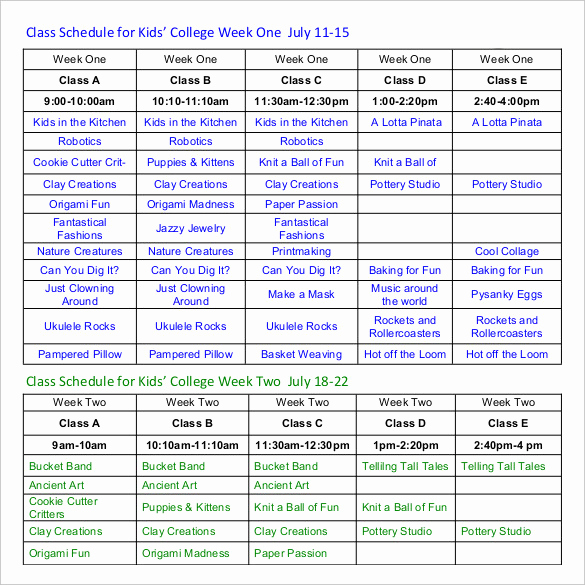 College Class Schedule Template Best Of Class Schedule Template 36 Free Word Excel Documents