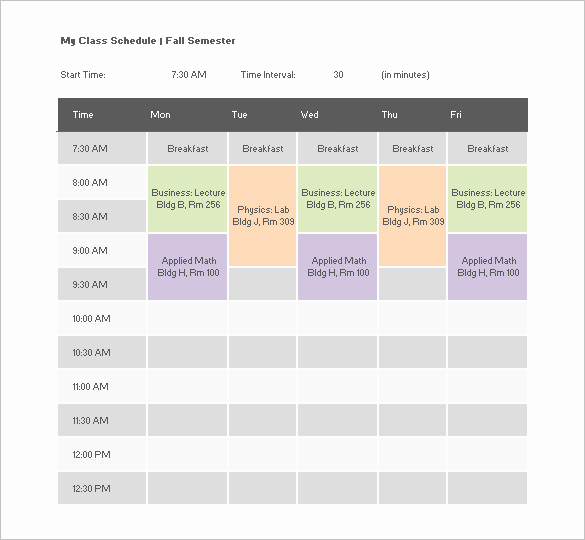College Class Schedule Template Best Of College Schedule Template – 8 Free Sample Example format