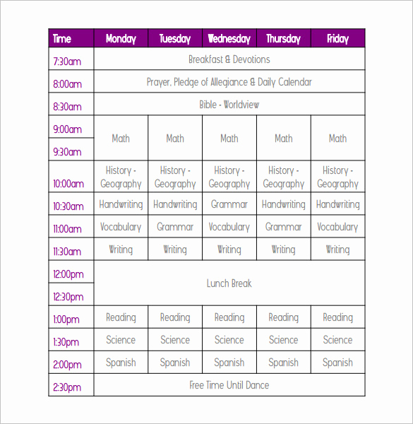 College Class Schedule Template Best Of Weekly School Schedule Template 9 Free Word Excel