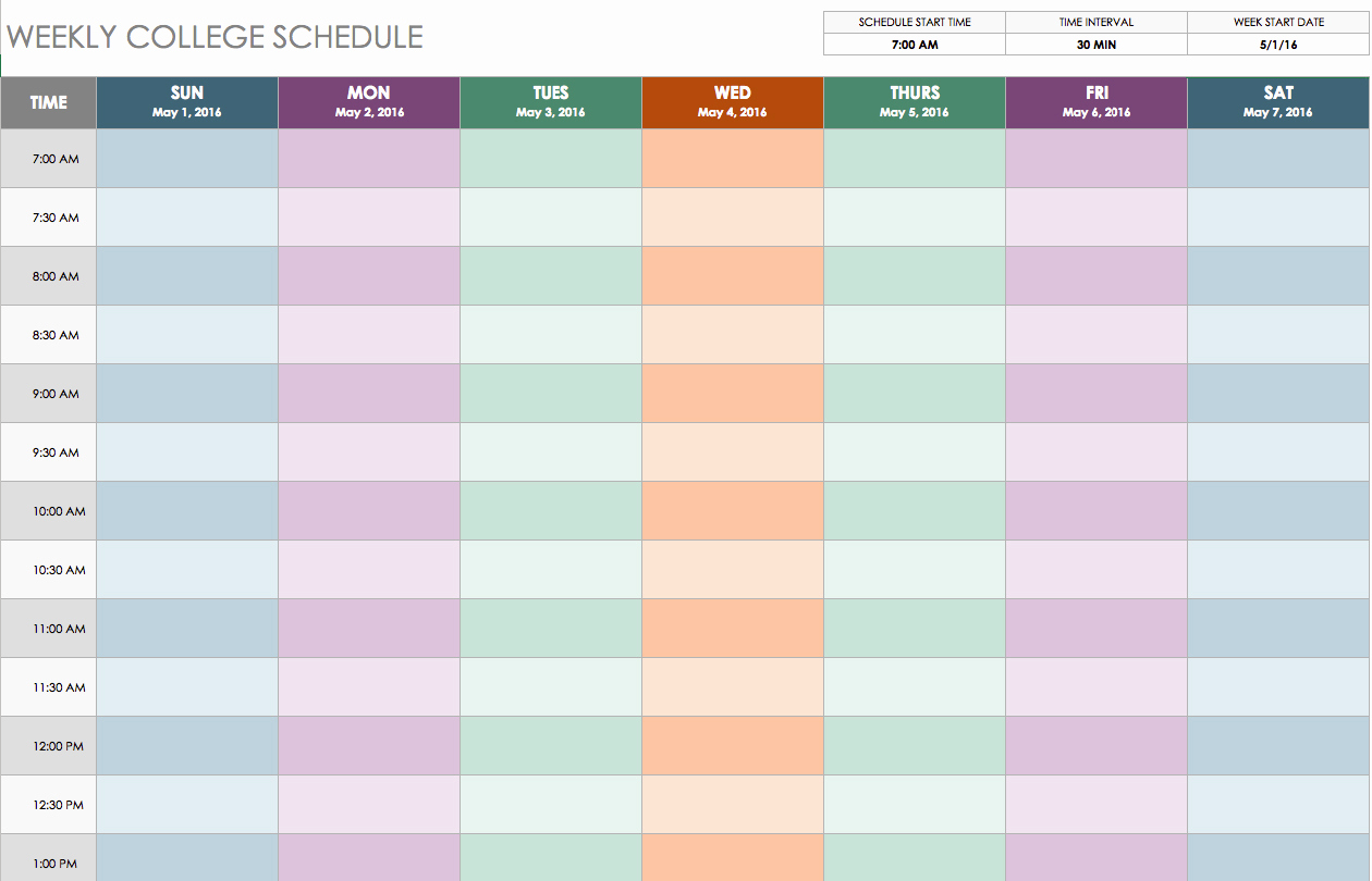 College Class Schedule Template Fresh Free Weekly Schedule Templates for Excel Smartsheet