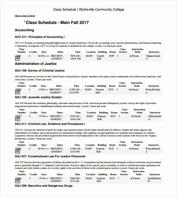 College Class Schedule Template Inspirational Class Schedule Template – 8 Free Sample Example format