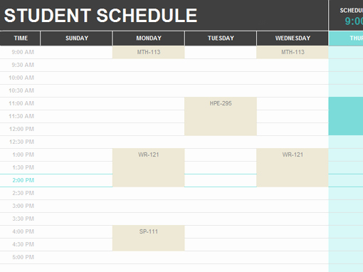 College Class Schedule Template Inspirational Student Schedule Fice Templates