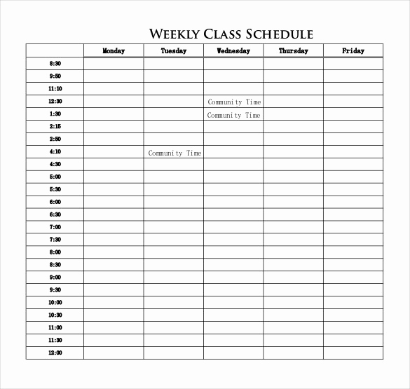 College Class Schedule Template Luxury College Class Schedule Template