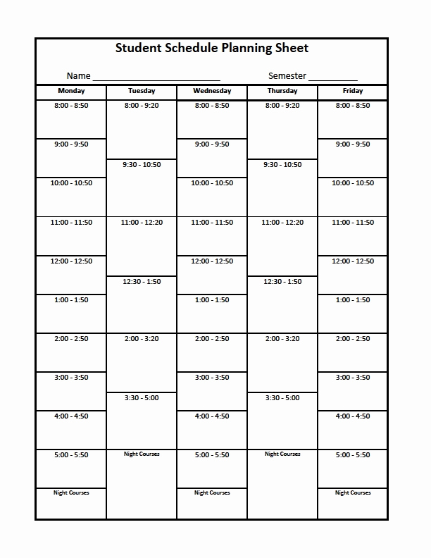 College Class Schedule Template New College organizer Planner – Free Printable Links