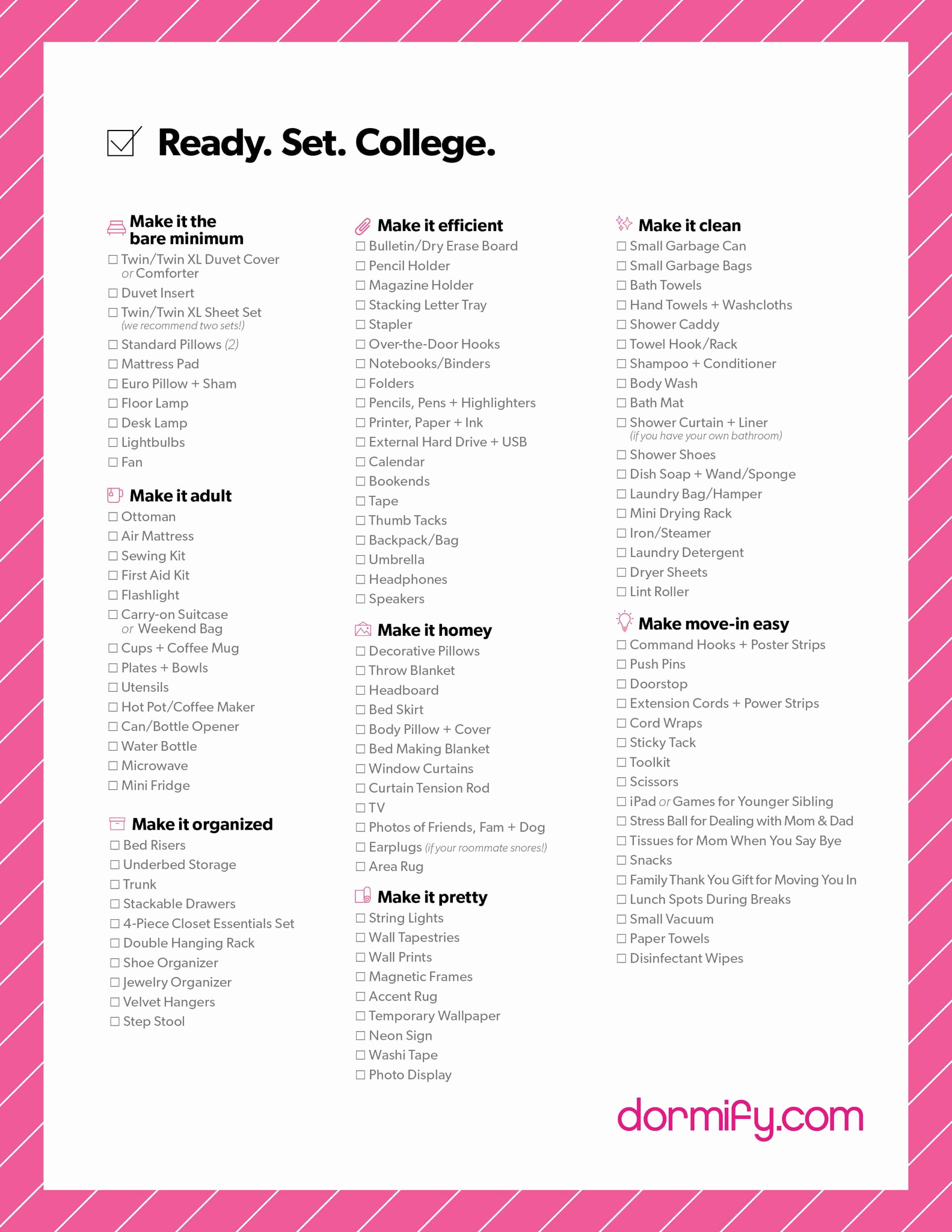 College Packing List Pdf New College Dorm Apartment Checklist – Dormify
