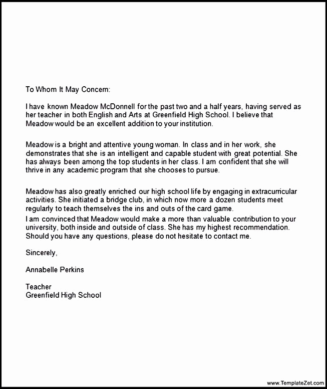 College Recommendation Letter Sample Elegant Re Mendation Letter for Student Going to College