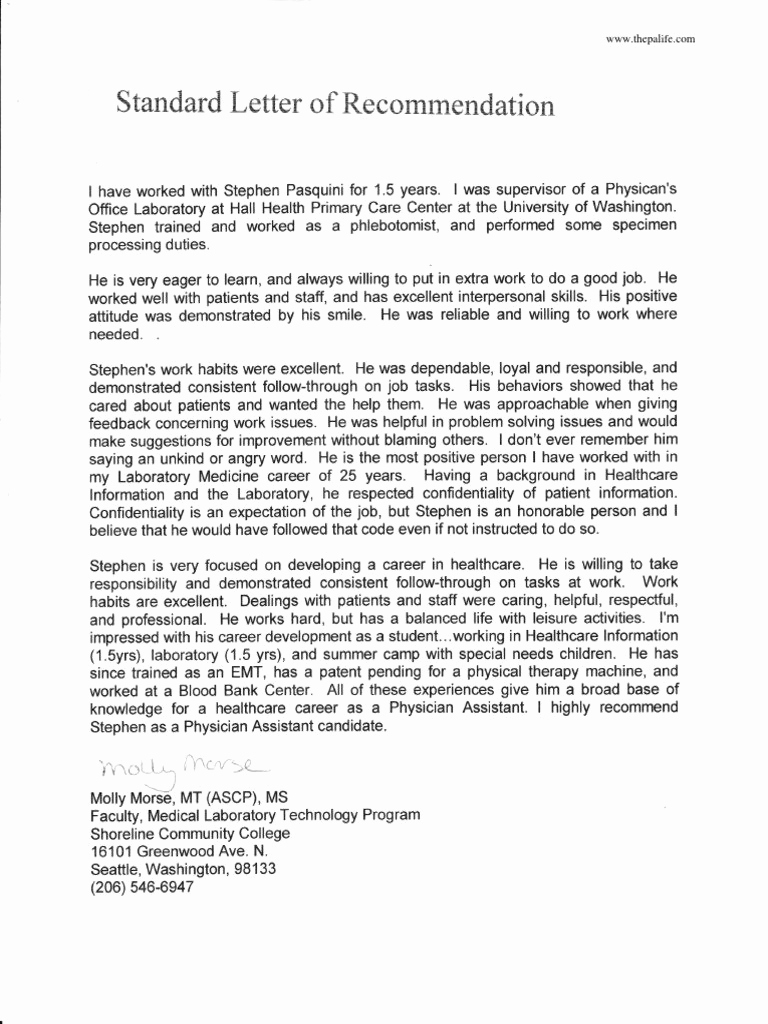 College Recommendation Letter Sample Luxury Physician assistant School Application Re Mendation