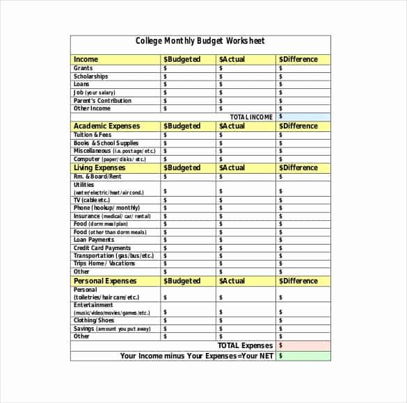 College Student Budget Template Inspirational 60 Bud Templates Word Pdf Excel