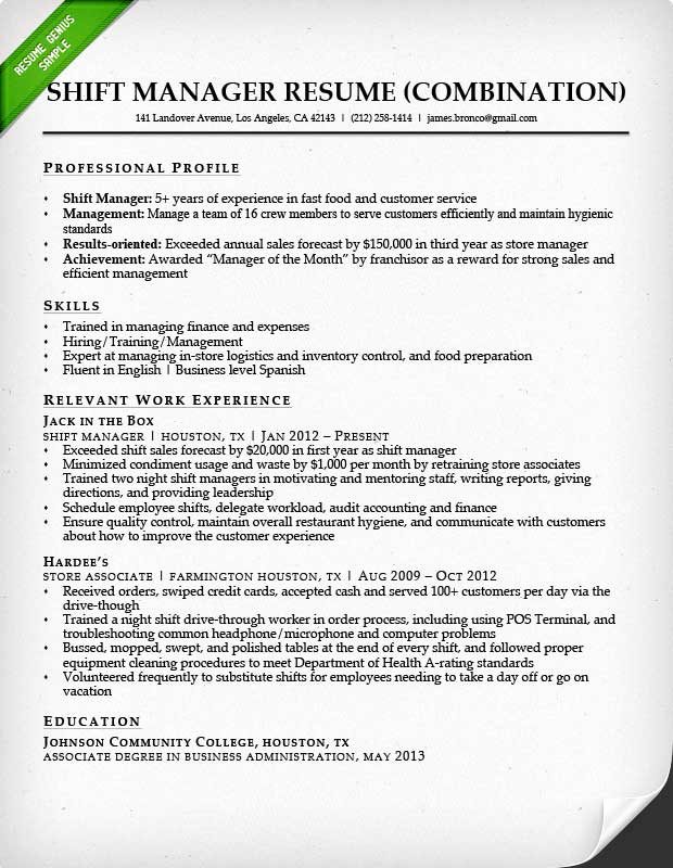 Combination Resume Template Word Unique Fast Food Shift Manager Bination Resume Sample