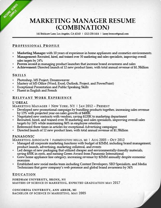 Combination Resume Template Word Unique Marketing Resume Sample