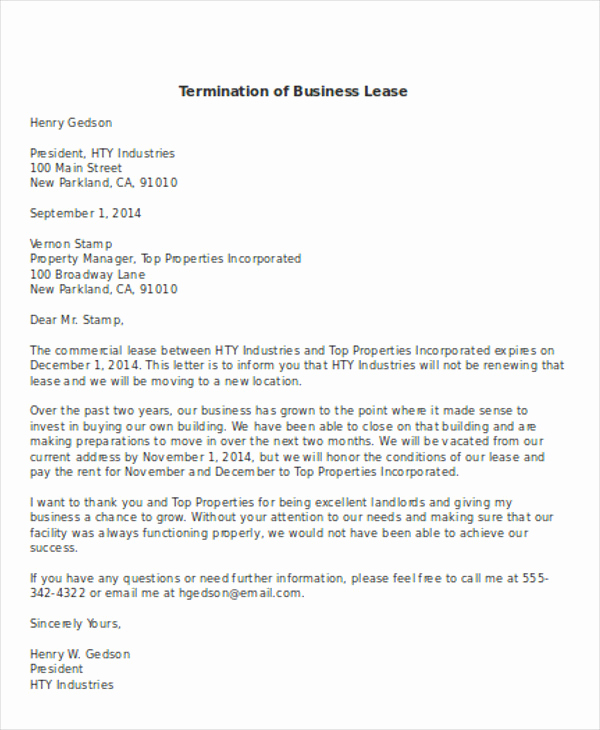 Commercial Lease Termination Letter Awesome 7 Sample Termination Of Business Letters Pdf Word