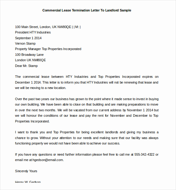 Commercial Lease Termination Letter Luxury Lease Termination Letter – 6 Free Word Pdf Documents
