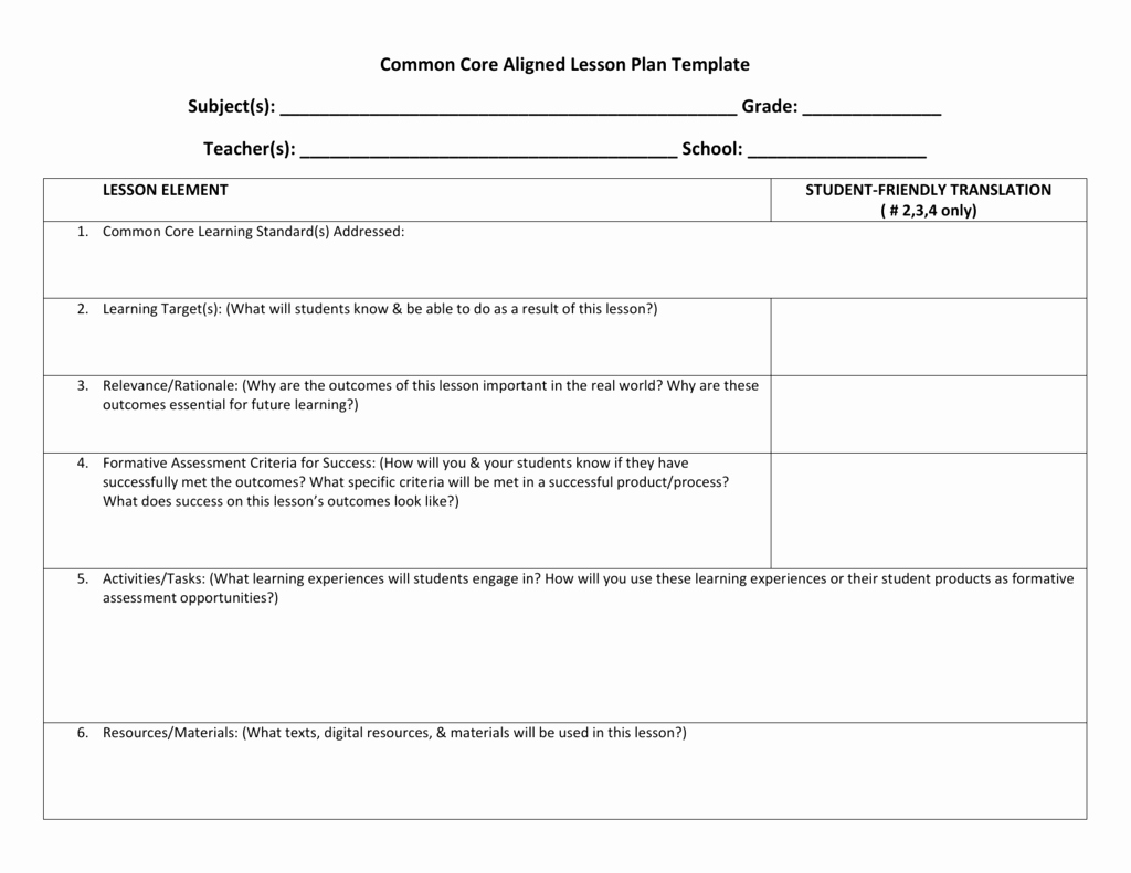 Common Core Lesson Plan Template Beautiful Student Lesson Plan Template – Modules Addressing Special