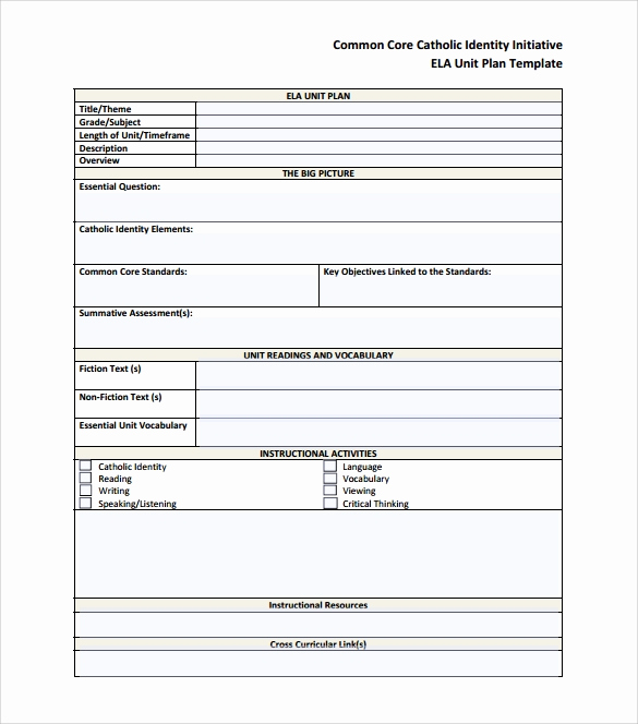 Common Core Lesson Plan Template Inspirational 12 Sample Unit Plan Templates to Download for Free