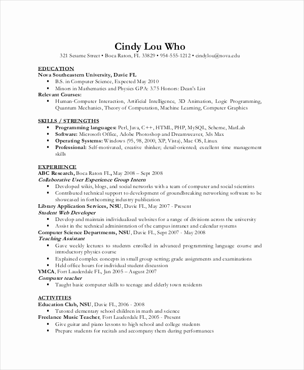 Computer Science Internship Resume Luxury Puter Science Resume Template for It Workers