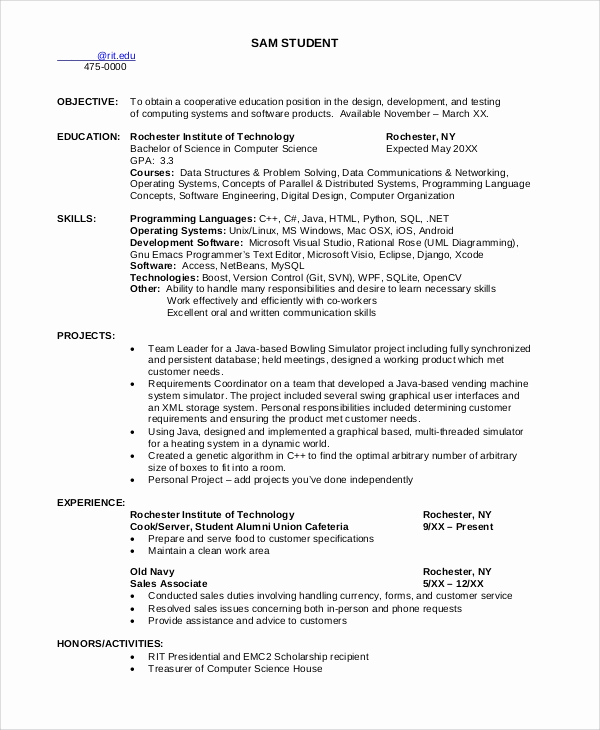 Computer Science Student Resume Awesome 8 Sample Puter Science Resumes