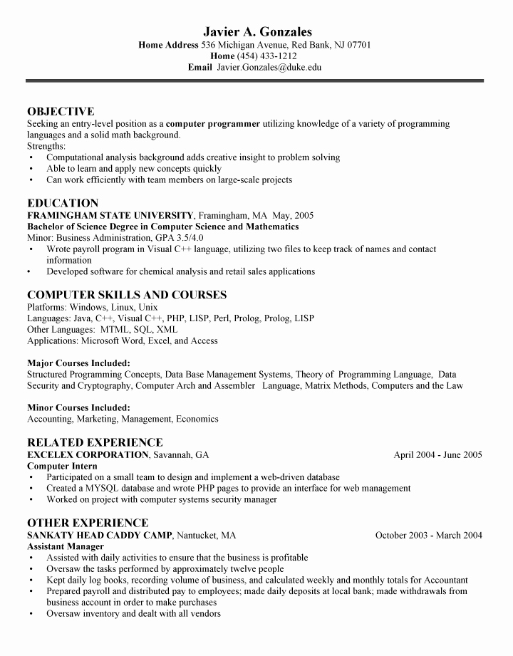 Computer Science Student Resume Beautiful 5 Cv Of Puter Science Students