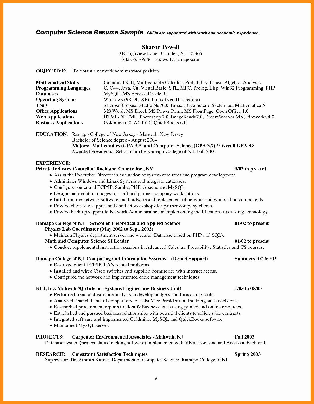 Computer Science Student Resume New Puter Science Student Resume