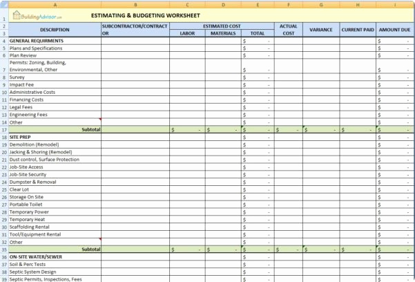 Construction Estimating Spreadsheet Template Fresh Estimating Spreadsheet Template Spreadsheet Templates for