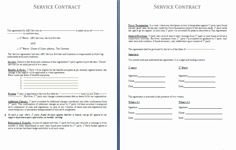 Contract for Services Template Lovely Service Contract Template