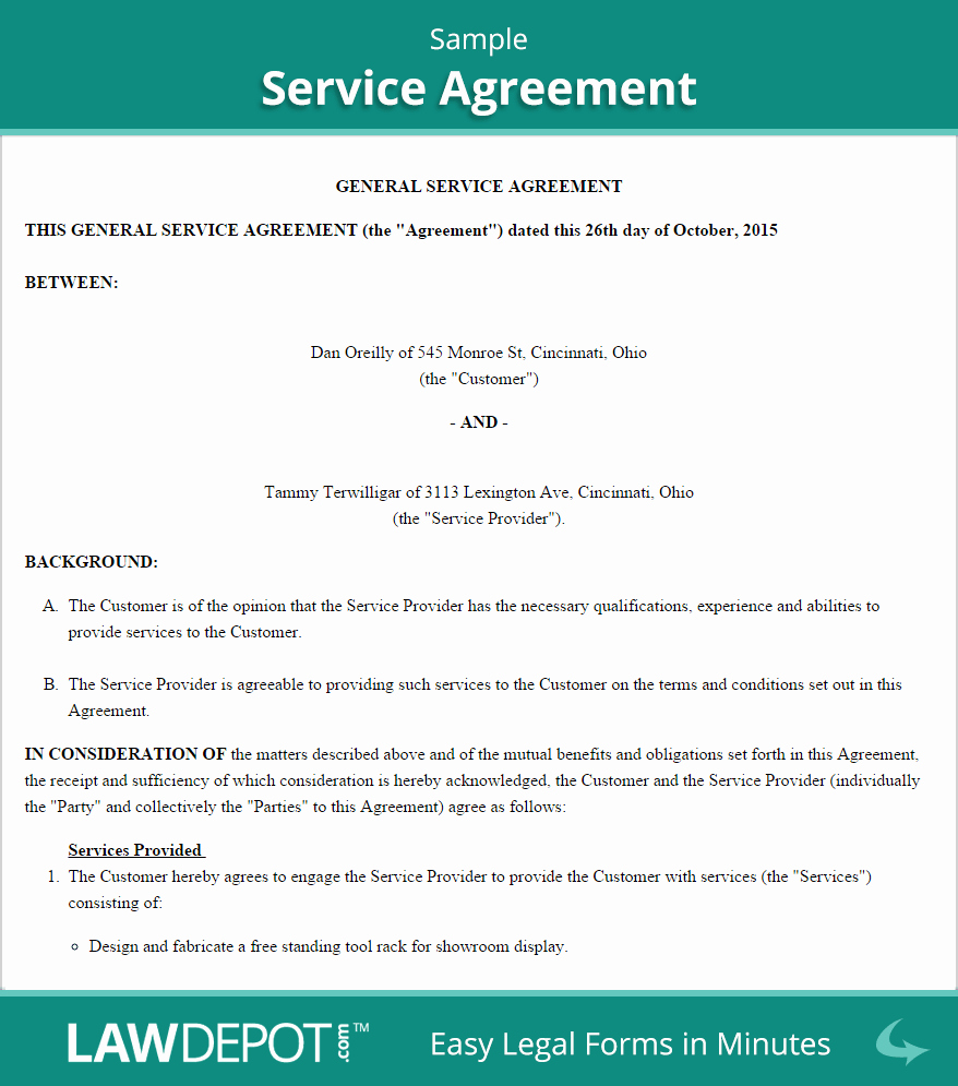 Contract for Services Template New Service Agreement form