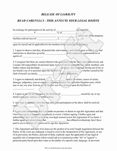 Contractor Liability Waiver form New Free Printable Liability Waiver forms form Generic