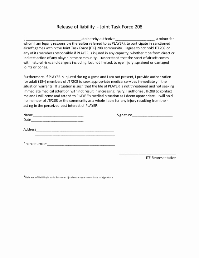 Contractor Liability Waiver form Unique Release Of Liability