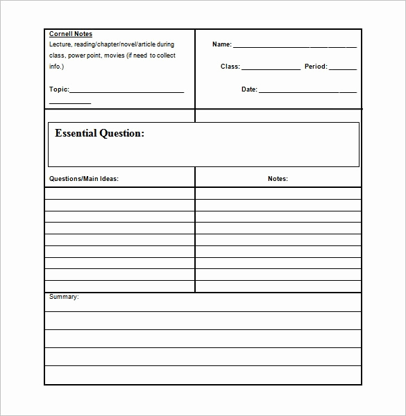 Cornell Notes Template Google Docs Awesome Cornell Note Template 2017