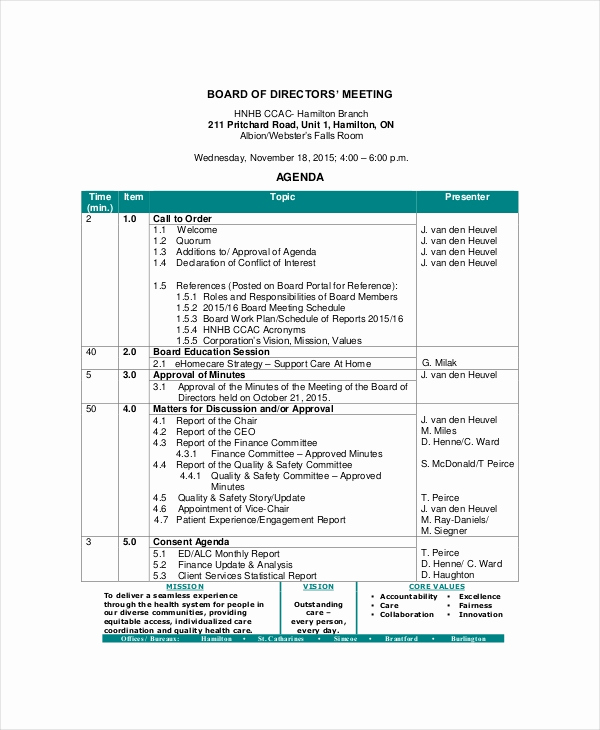 Corporate Meeting Minutes Template Awesome Board Of Directors Meeting Agenda Template – 8 Free Word